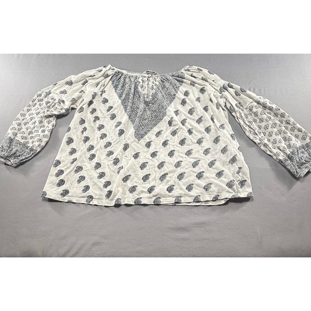 Lucky Brand Women’s Large Boho Paisley Peasant Blouse Ivory Gray 3/4 Sleeve